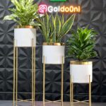 استند فلزی فورتیک به همراه گلدان پلیمری قطر 20 با لبه طلایی